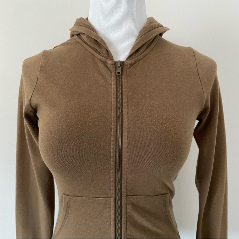 RARE - SKIMS- FULL ZIP ARMY BROWN STRETCH HOODIE- SIZE XS - Picture 3 of 10